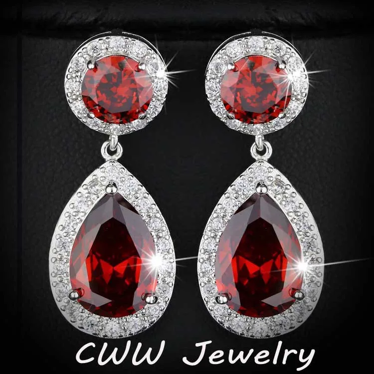 red CWWZircons красивые и хорошее качество Большой Фиолетовый AAA+ кубический цирконий Кристалл длинные висячие серьги для женщин Свадебная вечеринка CZ016 - Окраска металла: red