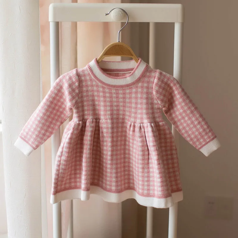 Новинка клетчатый пуловер для маленьких девочек с длинным рукавом свитер