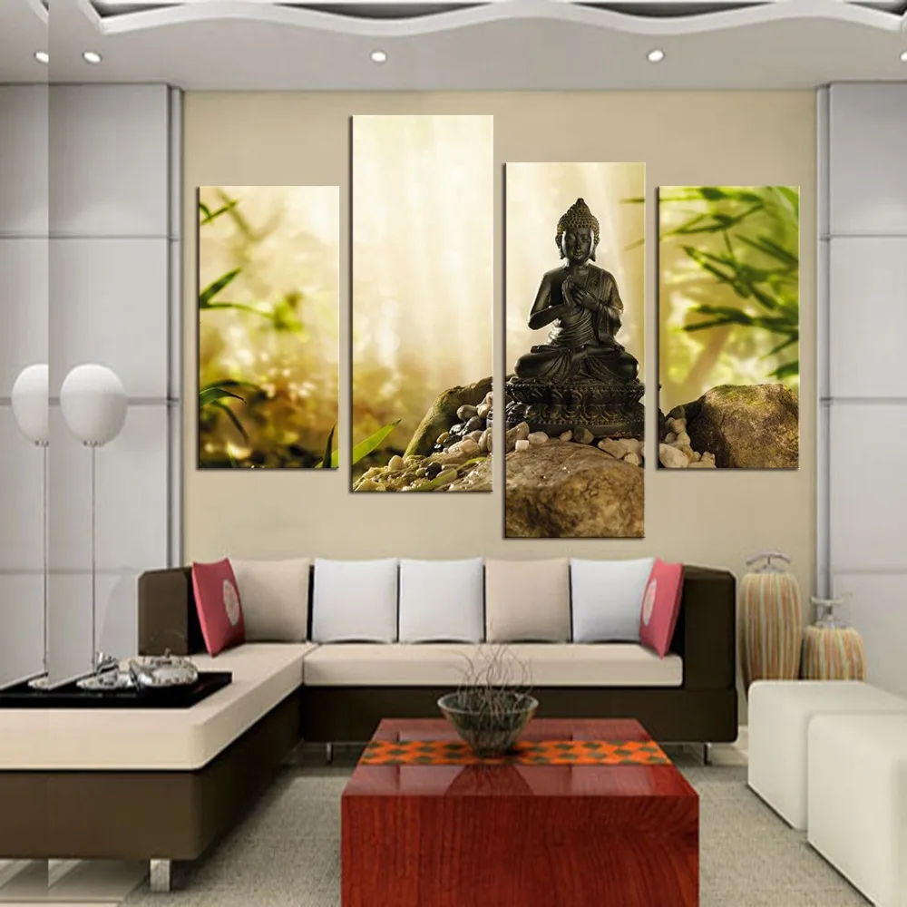 4 панели HD Печать на холсте статуя Будды холст живопись настенное искусство