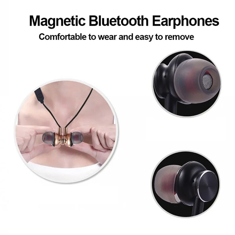 Bluetooth беспроводные наушники спортивные беговые стерео магнитные с микрофоном