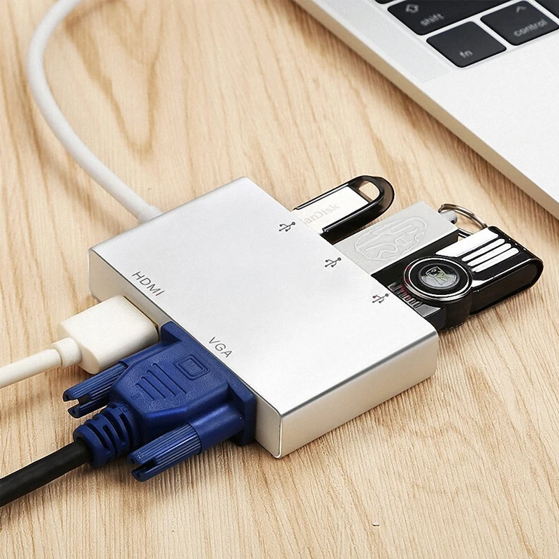 5 в 1 USB-C 2K HDMI 1080P VGA адаптер Thunderbolt 3 порт совместимый USB 0 конвертер для Macbook Samsung S8 |