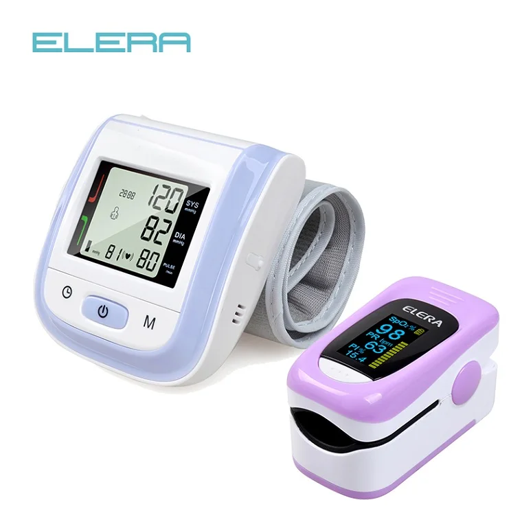 Health Care Pink LCD Digital Wrist Blood Pressure Monitor Tonometer+CE FDA Fingertip Pulse Pink Oximeter Oximetro Alarm Setting - Цвет: purple