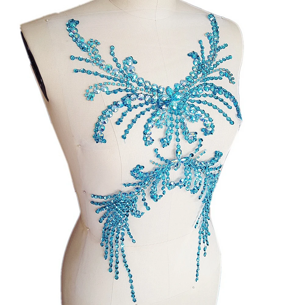 Вышивка бисером 28x52 см|handmade applique|rhinestone applique weddingblue rhinestone |