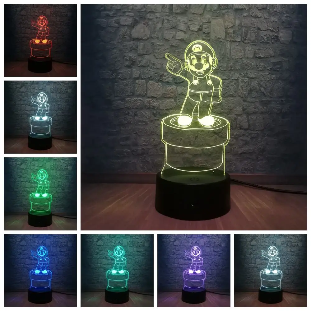 Мультфильм милый супер Марио действие 3D LED RGB сенсорный Ночной светильник Рисунок