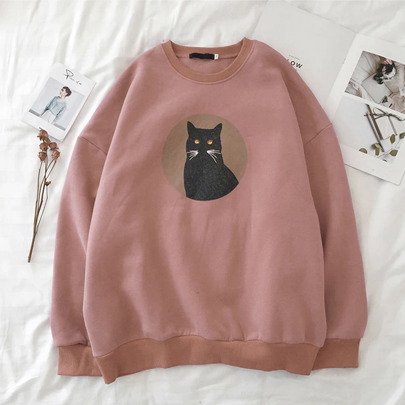 pale pinkish gray Толстовки женские ins hatless hood осень Новинка голова кота Harajuku модные повседневные свободные женские толстовки Топы - Цвет: pale pinkish gray