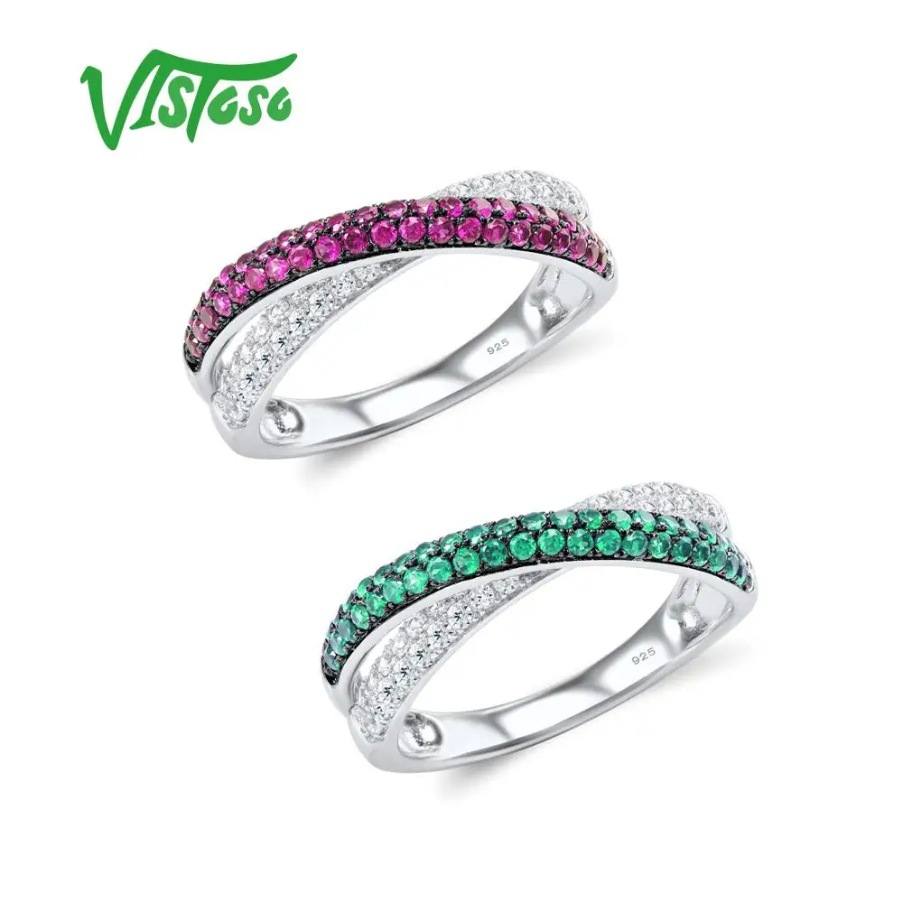VISTOSO серебряные кольца для женщин натуральный розовый зеленый камни белый