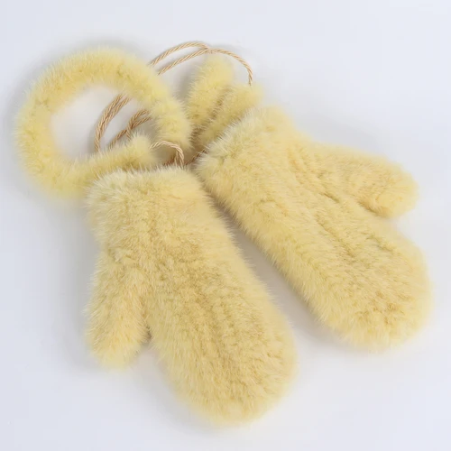 light yellow Новинка, вязаные перчатки из натурального меха норки, женские зимние теплые Хорошие эластичные варежки из меха норки, русские женские перчатки из натурального меха - Цвет: light yellow