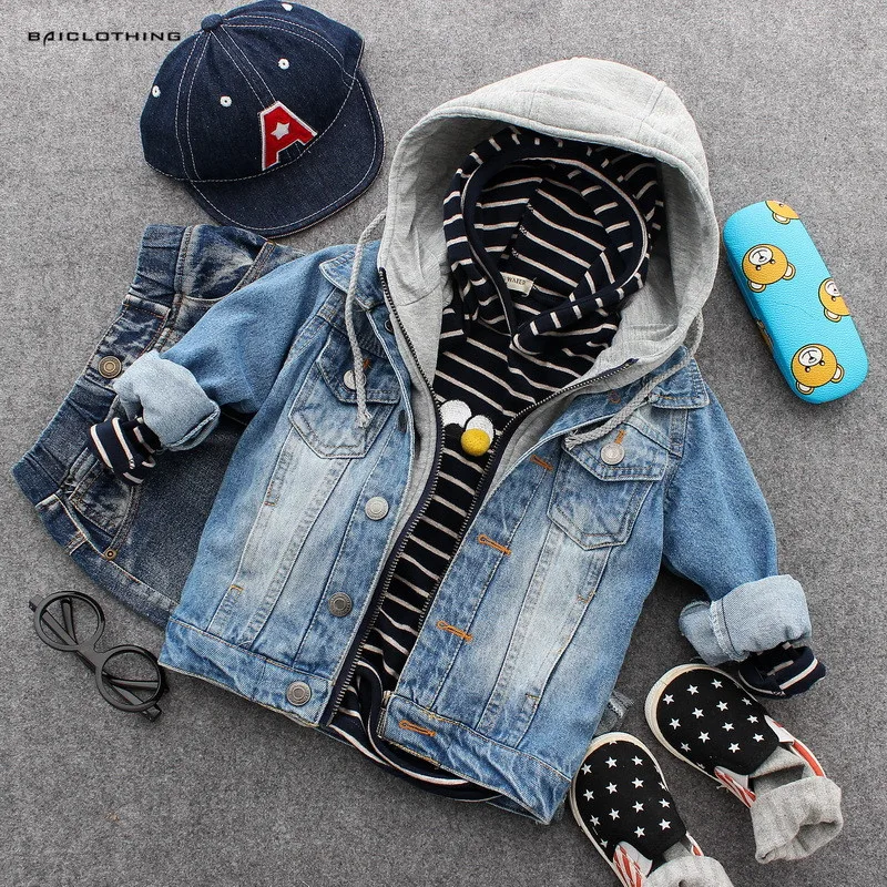 

2021 New Style Autumn Boys Cowboy Jeans Jacket Children Cool Classic Hooded Outwear Coats Kids Casual High Quality Clothing