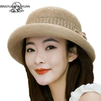 bingyuanhaoxuan new spring summer hats for women curling bow england jazz panama hat cap feminino sun visor beach hat cappello
