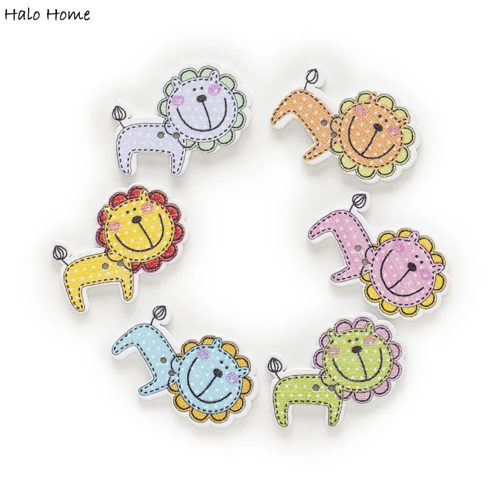 30 шт. для детей с рисунком в виде льва деревянные пуговицы пришивания Скрапбукинг