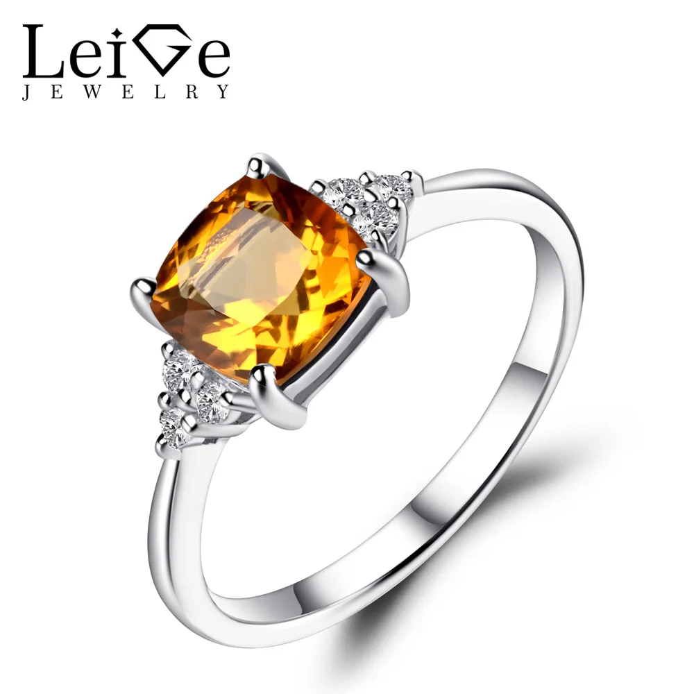 

Leige Jewelry Citrine Ring Wedding Engagement Rings Sterling Silver 925 Cushion Cut 1.5 CT Yellow Gemstone Fine Jewelry