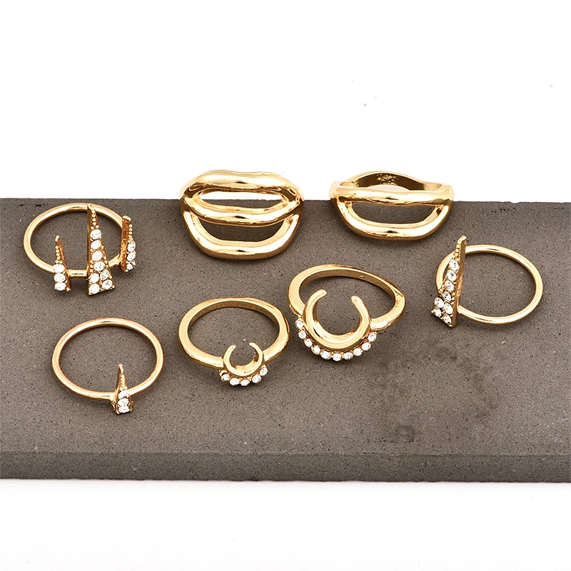7 шт./компл. Женские Геометрические полые золотистые кольца в стиле панк луна