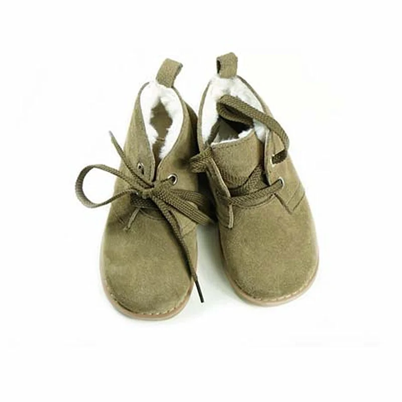 Замшевые кожаные ботинки для девочек модные теплые детские из овечьей шерсти