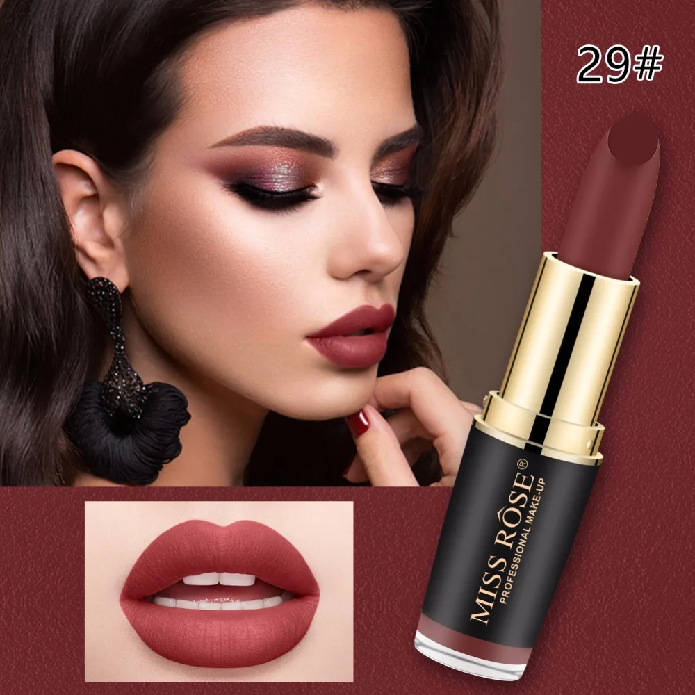 MISS ROSE Nude Color Lipstick Matte Batom Long Lasting Moisturizer Velvet Red Pink Pigments Brand Lip Stick Makeup 2019 |