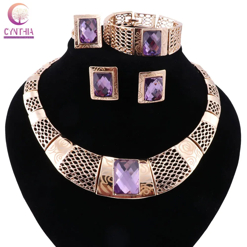 Фиолетовый кристалл золотой цвет Ювелирные наборы с браслетом серьги 2017 Бохо