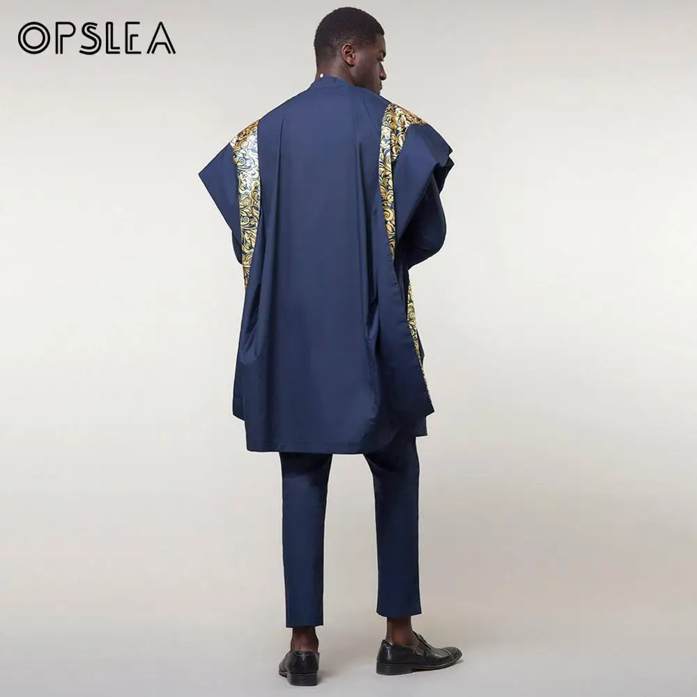 Opslea Agbada Африканский для мужчин печатных размера плюс рубашка Дашики Базен Riche костюмы Топы Брюки 3 шт. наборы Slim Fit формальный наряд Одежда