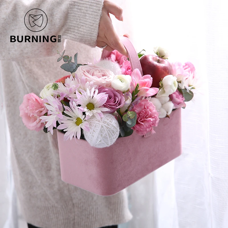 25.5X14X11.5CM Rectangular suede handle flower gift box with hand flowers floral | Дом и сад