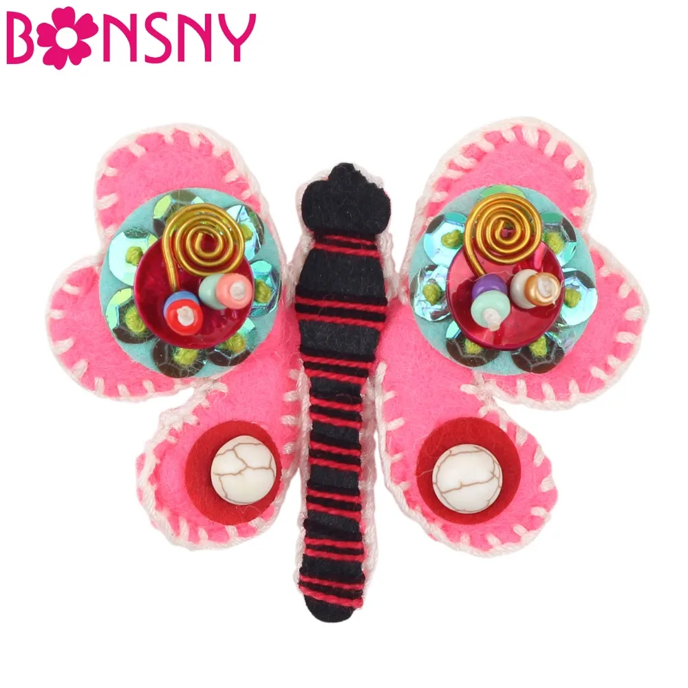 Bonsny Handmade Cotton Material Butterfly Shape Brooch Wedding Pin Collar For Women Ladies Decoration Fashion Jewelry Sequins | Украшения и
