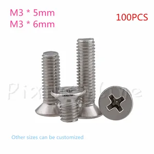 100 шт.лот ST075b M3 5 мм 6 мм крепежный винт Philips 304 из нержавеющей стали с плоской головкой и крестовой потайной головкой инструменты для установки
