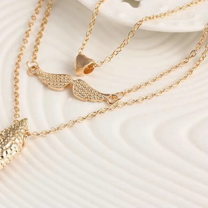 Tide Любовь Усы ожерелье Темперамент Многослойные металла высокого класса моды