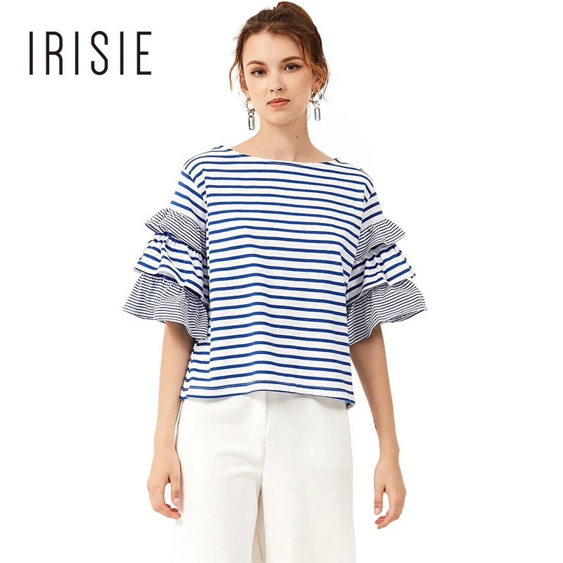 IRISIE 2018 Для женщин Повседневное в синюю полоску оборками Лоскутная Половина