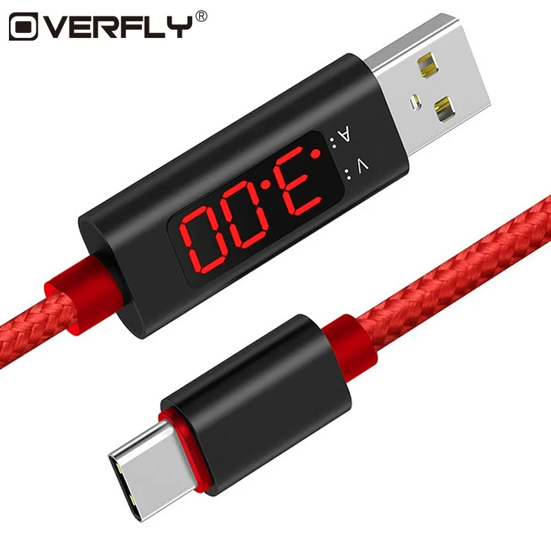 Overfly Micro usb Тип C кабель с светодиодный цифровой дисплей 5 в 2.4A быстрее зарядки