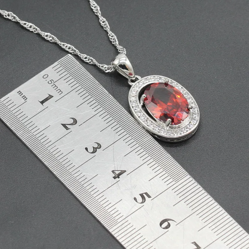 925 Sterling Silver Jewelry Sets Oval Red Zirconia For Women Wedding Necklace Pendant Bracelet Ring Earrings Rysean | Украшения и