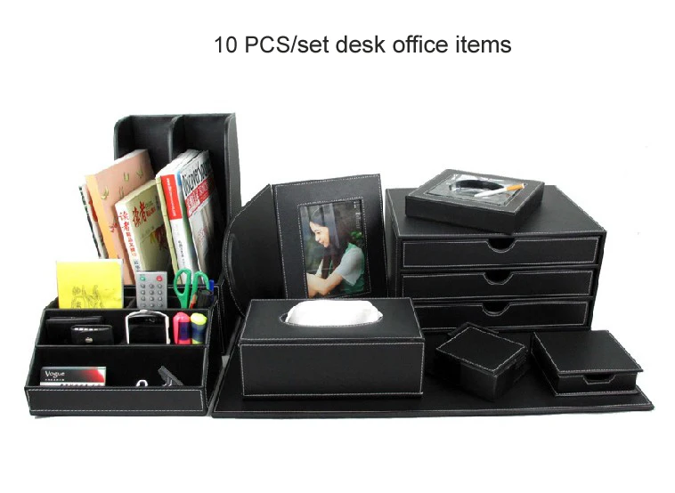 10 шт./компл. деревянный кожаный Настольный Файл канцелярские принадлежности ящик