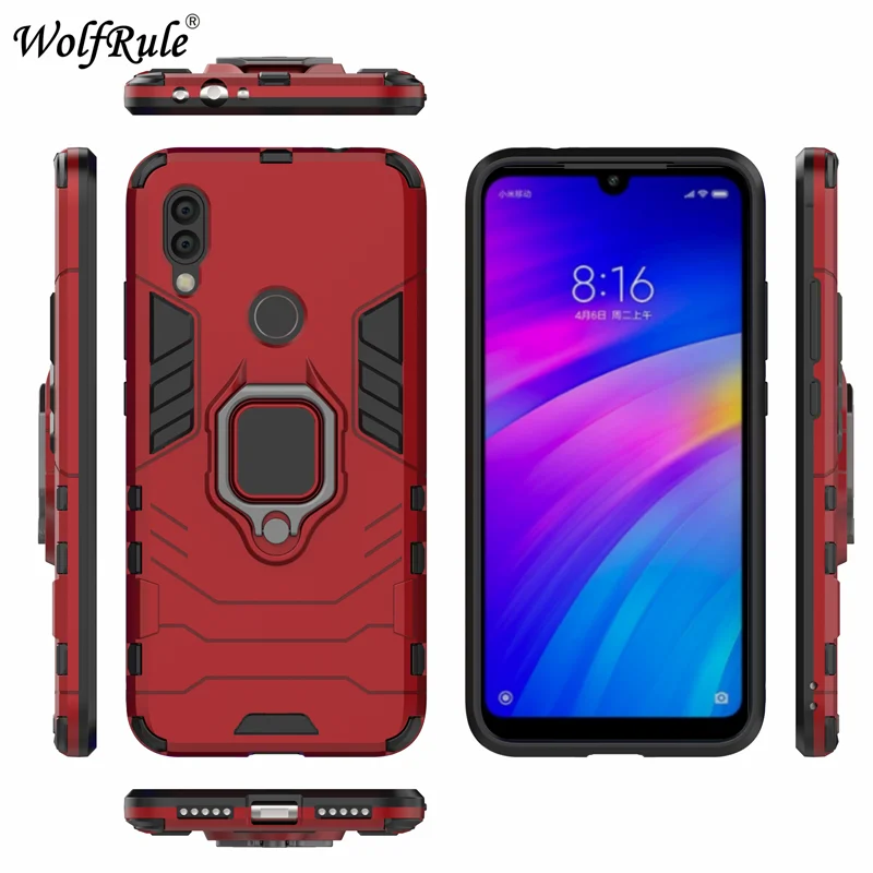 Автомобильный Чехол-держатель для Xiaomi Redmi 7 чехол 3 в 1 прочный Чехол с магнитным