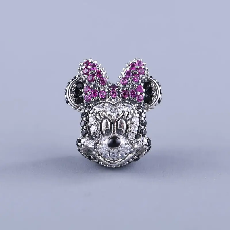 Розовый Подходит Pandora браслет серебряные бусины 925 пробы с прозрачный CZ камень Микки и Минни ювелирных изделий для женщин подарок - Цвет: Розовый