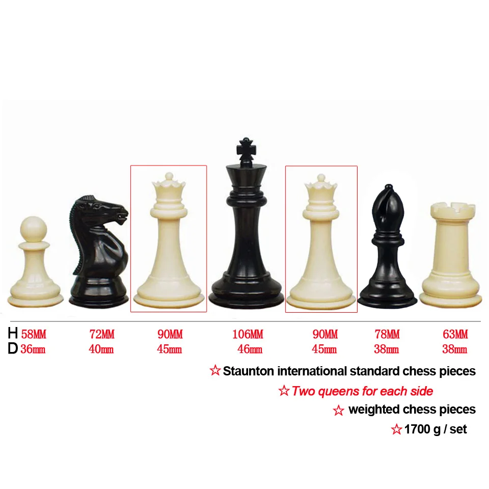 King Height 106mm Staunton 4 queens International Standard Chess Pieces Weighted Chess Set for Kids Adult  Club Chess Game IA12