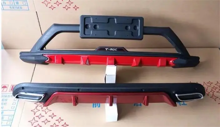 Front Rear red ABS 2 шт. защита выхлопного отверстия переднего+ заднего бампера противоскользящая пластина для 18 Volkswagen VW T-ROC TROC(3 цвета - Цвет: Front Rear red