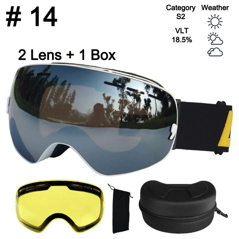 Color 14 Lens Box LOCLE лыжные очки противотуманные Сферический лыжный очки UV400 очки для лыж и сноуборда лыжные очки с ночной версии объектива и коробки - Цвет: Color 14 Lens Box