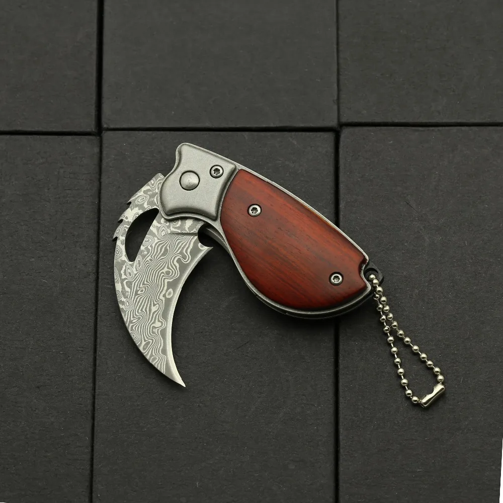 Parrot Folding Knife Damascus Blade Wood Handle Outdoor Survival Hunting Camping Fishing Portable Pocket Gift Knives EDC Tools |