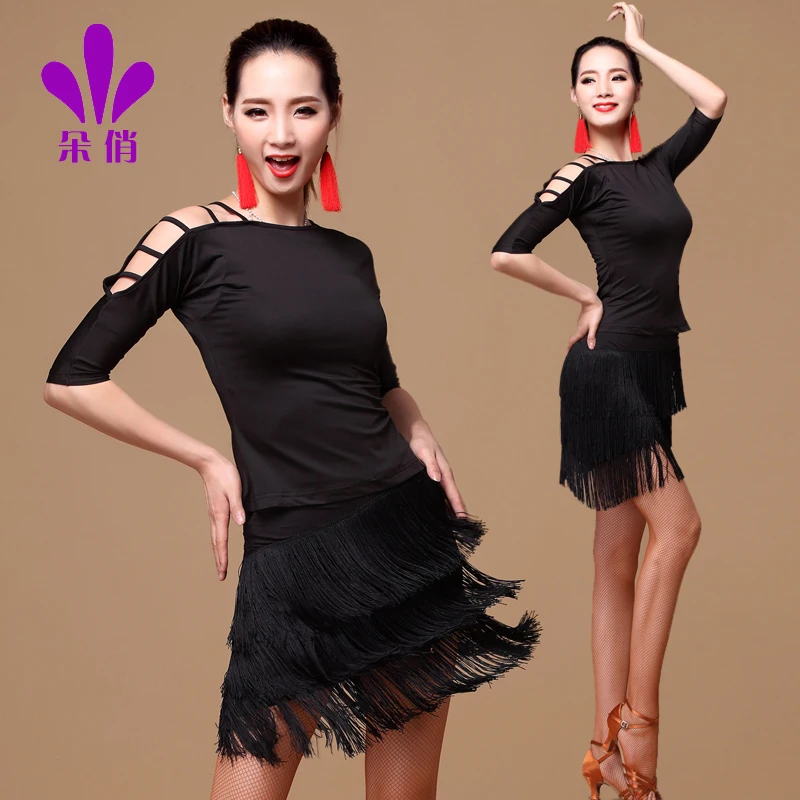 

Lady Samba Dancing Suit Shirt Skirt 2 Pcs Plus Size Women Latin Dance Performance Clothing Female Shirt Tassels Suit B-4372
