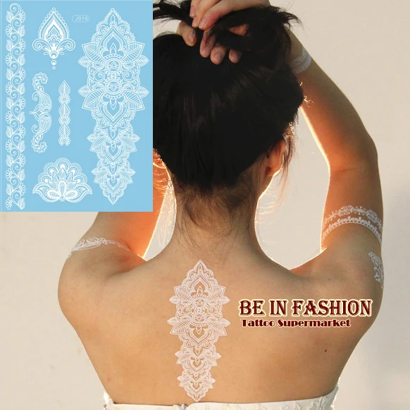 Кружевные тату 1 шт. модные наклейки для невесты черные белые хна флеш временная