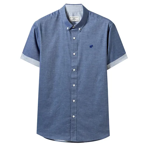 04Blue Giordano Оксфорд рубашка с короткими рукавами slim fit и вышивкой лягушки на груди, выполнена из натурального хлопка, имеет два варианта окраса - Цвет: 04Blue