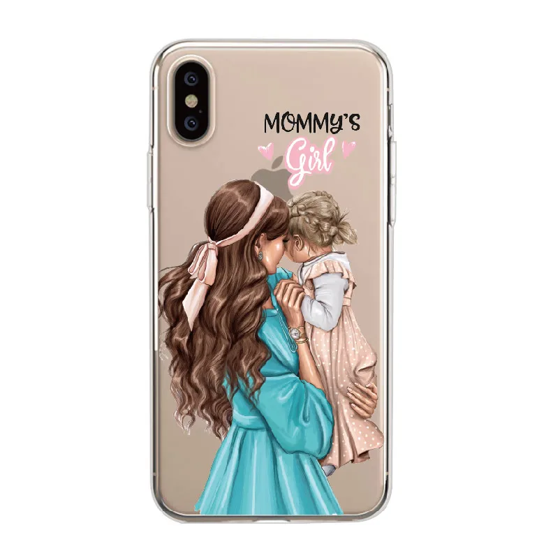 

Cute Baby Super Mom Girls Queen Travel Beach Soft Phone Case For iPhone 11 Pro Max 12 SE 7Plus 7 6 6S 8 8Plus X XS Max
