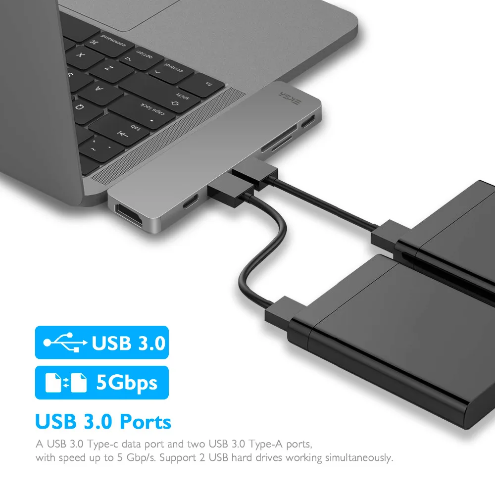 EKSA USB-C концентратор к HDMI адаптеру Thunderbolt 3 USB C док-станция с 0 PD TF SD кардридер Typc для