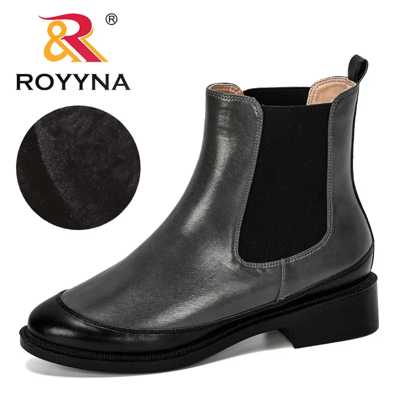 ROYYNA/Новинка года; модные стильные женские Ботильоны на каблуке; размеры 36-41; модные офисные кожаные ботинки; уличная зимняя обувь; Feminimo