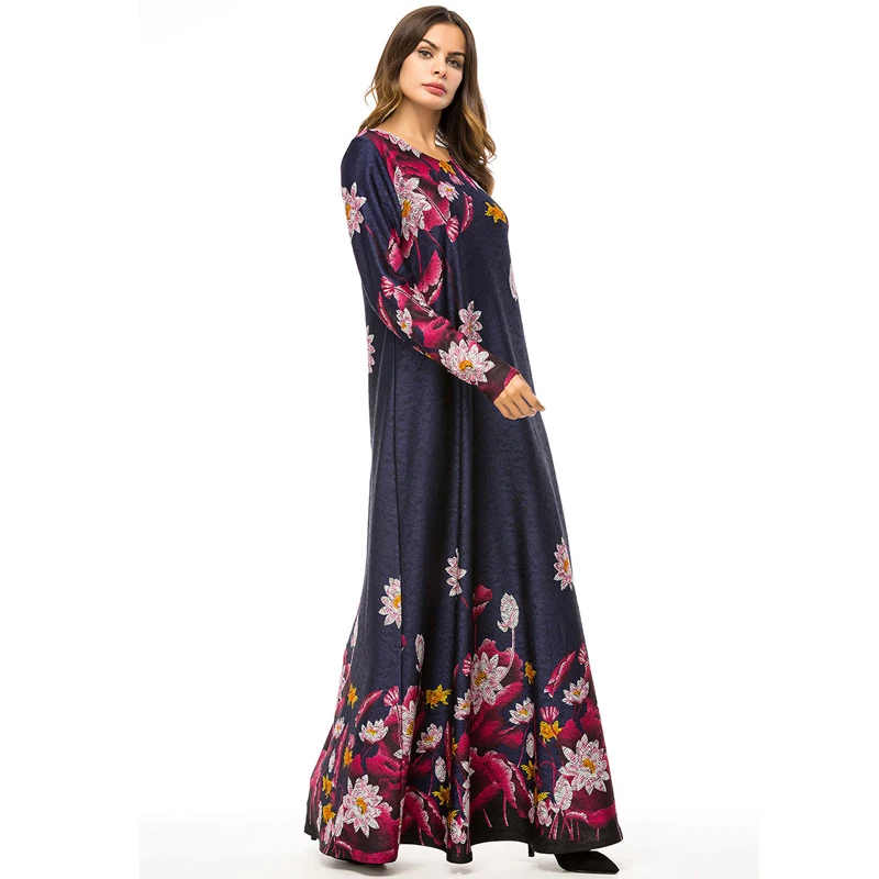 Vestido 2019 ОАЭ кафтан абайя арабское трикотажное хиджаб с цветочным рисунком