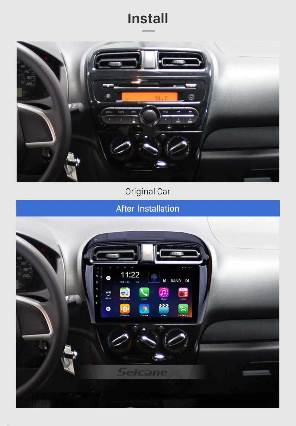 Seicane 9 дюймов Android 8,1 автомобиль радио мультимедиа плеер для Mitsubishi Mirage 2012- gps навигации Встроенная память 16 Гб 4-х ядерный WI-FI FM 3g