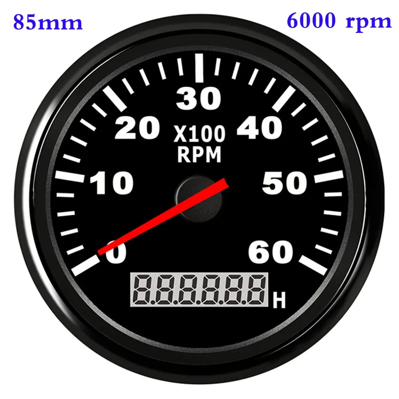 6000rpm 85mm Об/мин судовой Тахометр 6000 8000 Автомобиля Морской Тахометр измеритель с счетчик моточасов для дизельный бензиновый двигатель 12 V/24 V - Цвет: 6000rpm 85mm