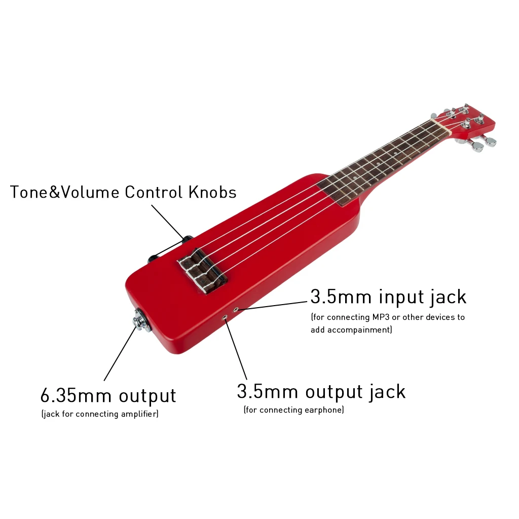 Красный Uke 2" Okoume Электрический Укулеле Ukelele Uke комплект W/Gig Bag 3,5 мм аудио кабель бесшумный Электрический Укулеле
