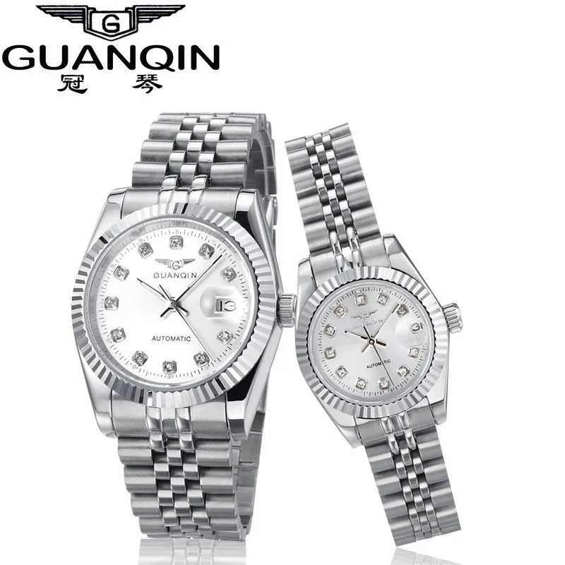 

GUANQIN Lovers' Watches Luxury Couples Watch Man Women Pair Clocks Rhinestones Gold Date Mechanical Watch Hardlex Waterproof NEW