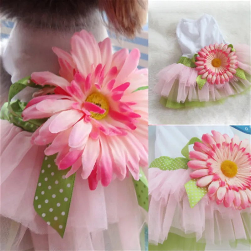 New Hot Small Dog Floral Skirts Girl Satin Layered Party Wedding Pet Casual Autumn Clothes | Дом и сад