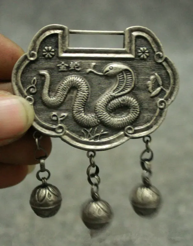 Изысканный Китайский Старый миао Серебряный Зодиак статуя в форме змеи