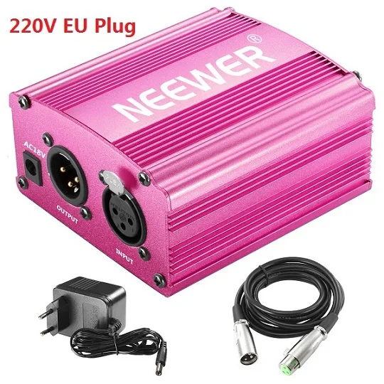 220V EU PLUG Red Ros Neewer Европейский Штекер 220V 1-канальный 48V Фантомное Питание с Адаптером+ Один XLR Кабель Аудио для Любого Конденсаторного Микрофона Записи Музыки Оборудования - Цвет: 220V EU PLUG Red Ros