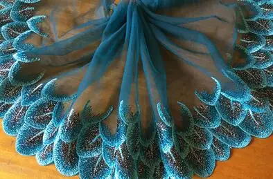 Blue wide 21cm Роскошная хлопковая вышитая черная желтая Цветочная кружевная ткань Дубай шитье DIY отделка Тюль аппликация лента воротник платье Гипюр Декор - Цвет: Blue wide 21cm