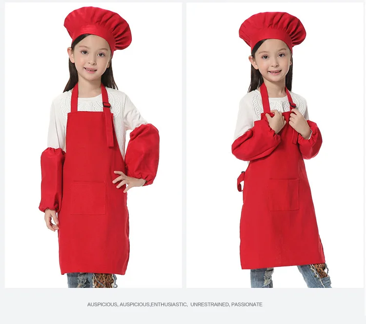 Очаровательные 3 шт./компл. Детские фартуки для кухни с рукавом и шляпы шеф повара